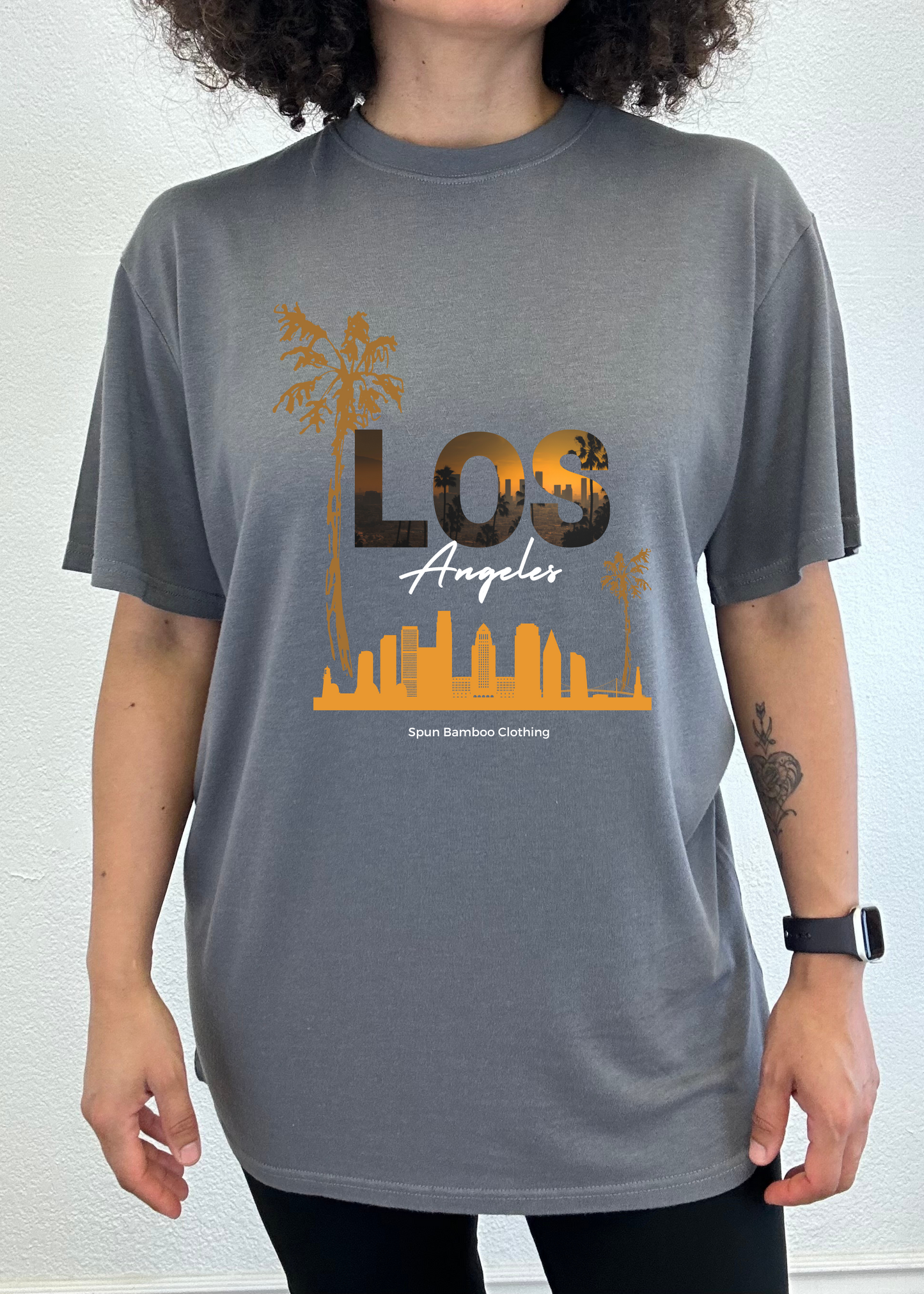 Camiseta gráfica unisex de manga corta Los Angeles de viscosa de bambú/algodón orgánico