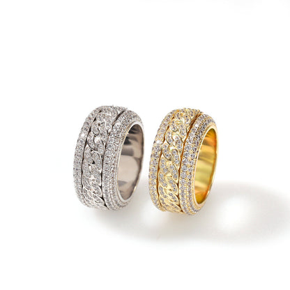 Anillo cubano giratorio con circonita estilo hip-hop