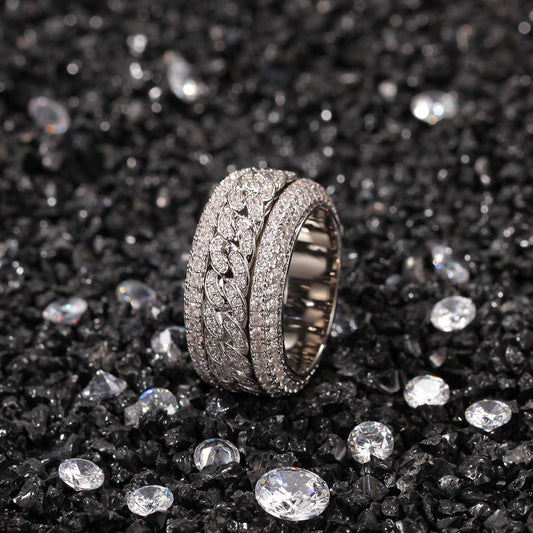 Anillo cubano giratorio con circonita estilo hip-hop