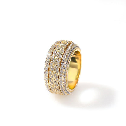 Anillo cubano giratorio con circonita estilo hip-hop