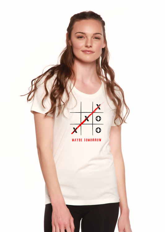 Camiseta Gráfica con Cuello Redondo y Manga de Bambú para Mujer "Maybe Tomorrow"