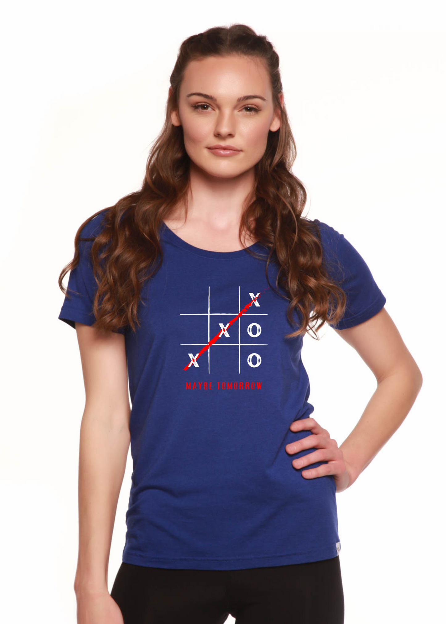 Camiseta Gráfica con Cuello Redondo y Manga de Bambú para Mujer "Maybe Tomorrow"