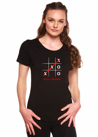 Camiseta Gráfica con Cuello Redondo y Manga de Bambú para Mujer "Maybe Tomorrow"