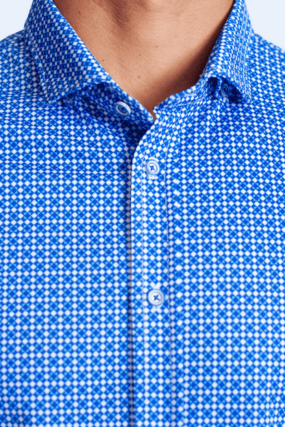 Camisa técnica de manga larga con cuadros suizos - Azul