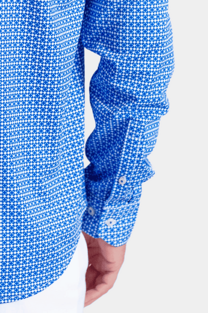 Camisa técnica de manga larga con cuadros suizos - Azul