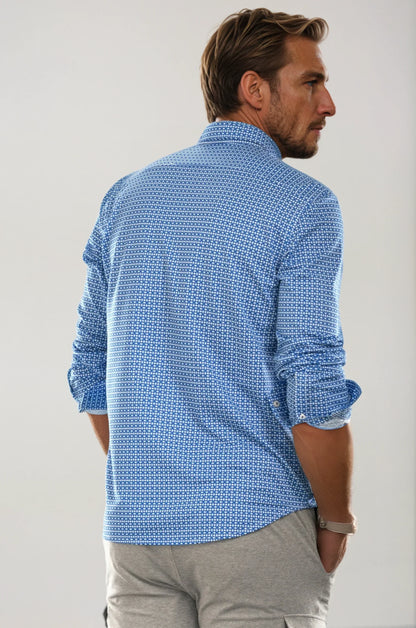 Camisa técnica de manga larga con cuadros suizos - Azul