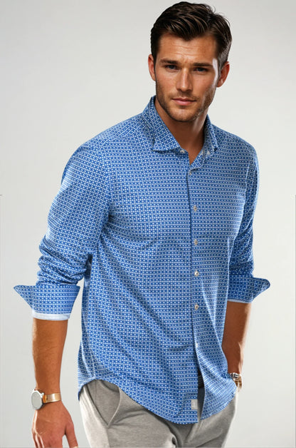 Camisa técnica de manga larga con cuadros suizos - Azul