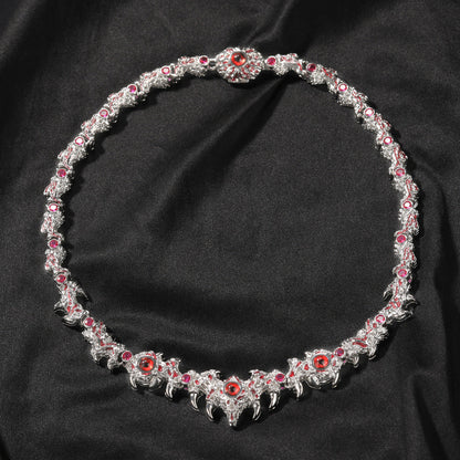 Collar de hip-hop exagerado con pinchos parásitos de ojos rojos y espinas con incrustaciones de diamantes