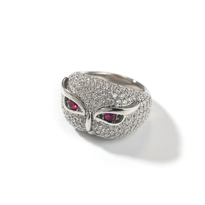 Anillo con incrustaciones de circonio, diseño de búho y estilo hip-hop