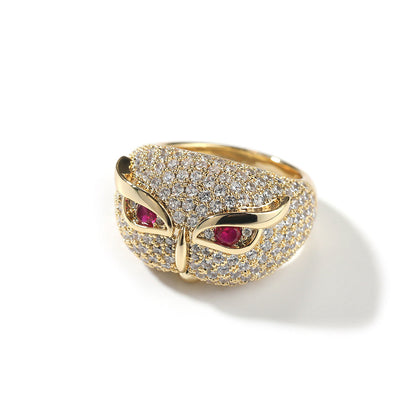 Anillo con incrustaciones de circonio, diseño de búho y estilo hip-hop