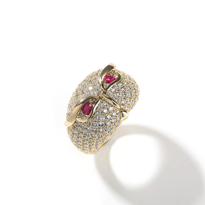 Anillo con incrustaciones de circonio, diseño de búho y estilo hip-hop