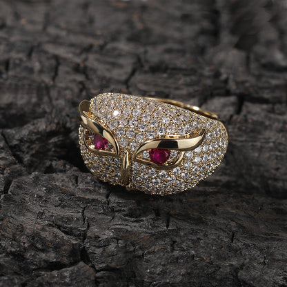 Anillo con incrustaciones de circonio, diseño de búho y estilo hip-hop