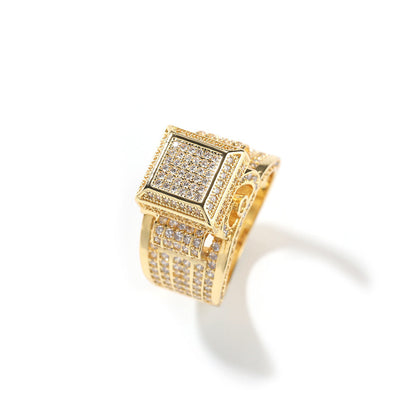 Anillo de pareja con incrustaciones de diamantes cuadrados estilo hip-hop