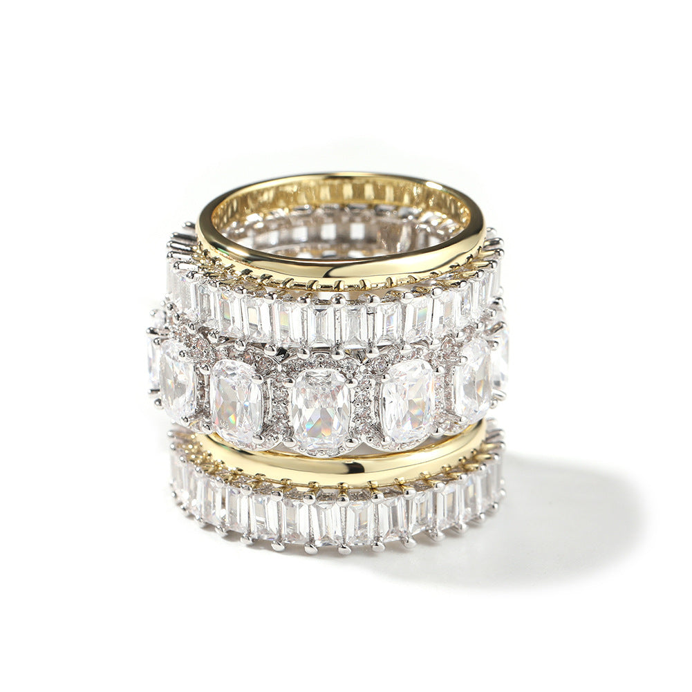 Anillo de cinco piezas para hombre de hip-hop, con diamantes incrustados, genial y atractivo
