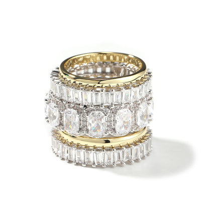 Anillo de cinco piezas para hombre de hip-hop, con diamantes incrustados, genial y atractivo