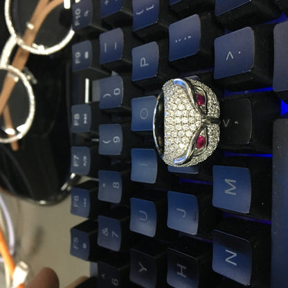 Anillo con incrustaciones de circonio, diseño de búho y estilo hip-hop