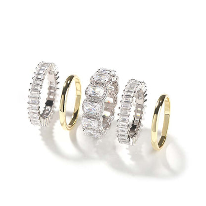 Anillo de cinco piezas para hombre de hip-hop, con diamantes incrustados, genial y atractivo