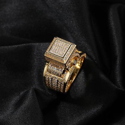 Anillo de pareja con incrustaciones de diamantes cuadrados estilo hip-hop