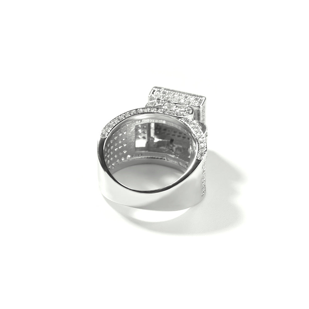 Anillo de pareja con incrustaciones de diamantes cuadrados estilo hip-hop