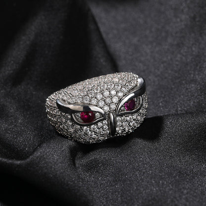 Anillo con incrustaciones de circonio, diseño de búho y estilo hip-hop
