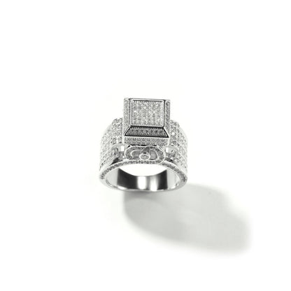 Anillo de pareja con incrustaciones de diamantes cuadrados estilo hip-hop