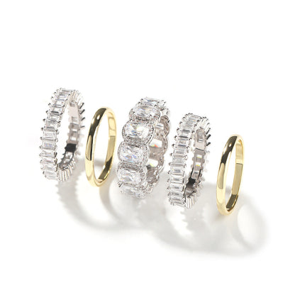 Anillo de cinco piezas para hombre de hip-hop, con diamantes incrustados, genial y atractivo
