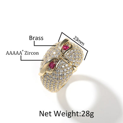 Anillo con incrustaciones de circonio, diseño de búho y estilo hip-hop