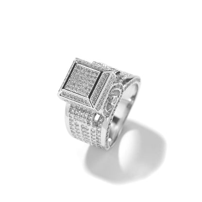 Anillo de pareja con incrustaciones de diamantes cuadrados estilo hip-hop