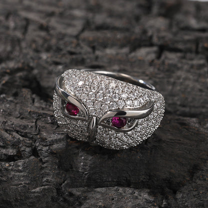 Anillo con incrustaciones de circonio, diseño de búho y estilo hip-hop