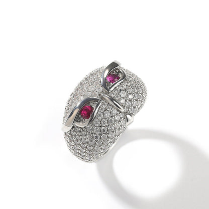 Anillo con incrustaciones de circonio, diseño de búho y estilo hip-hop