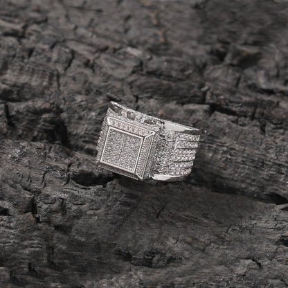 Anillo de pareja con incrustaciones de diamantes cuadrados estilo hip-hop
