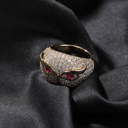 Anillo con incrustaciones de circonio, diseño de búho y estilo hip-hop