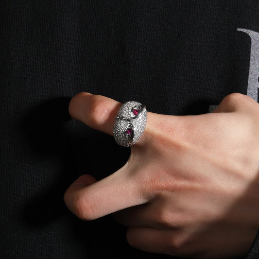 Anillo con incrustaciones de circonio, diseño de búho y estilo hip-hop
