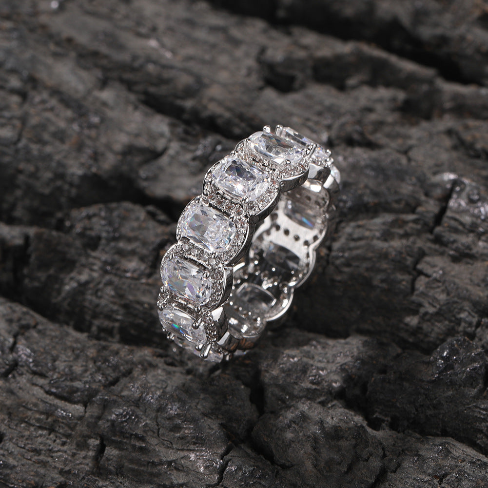Anillo de cinco piezas para hombre de hip-hop, con diamantes incrustados, genial y atractivo