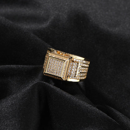 Anillo de pareja con incrustaciones de diamantes cuadrados estilo hip-hop