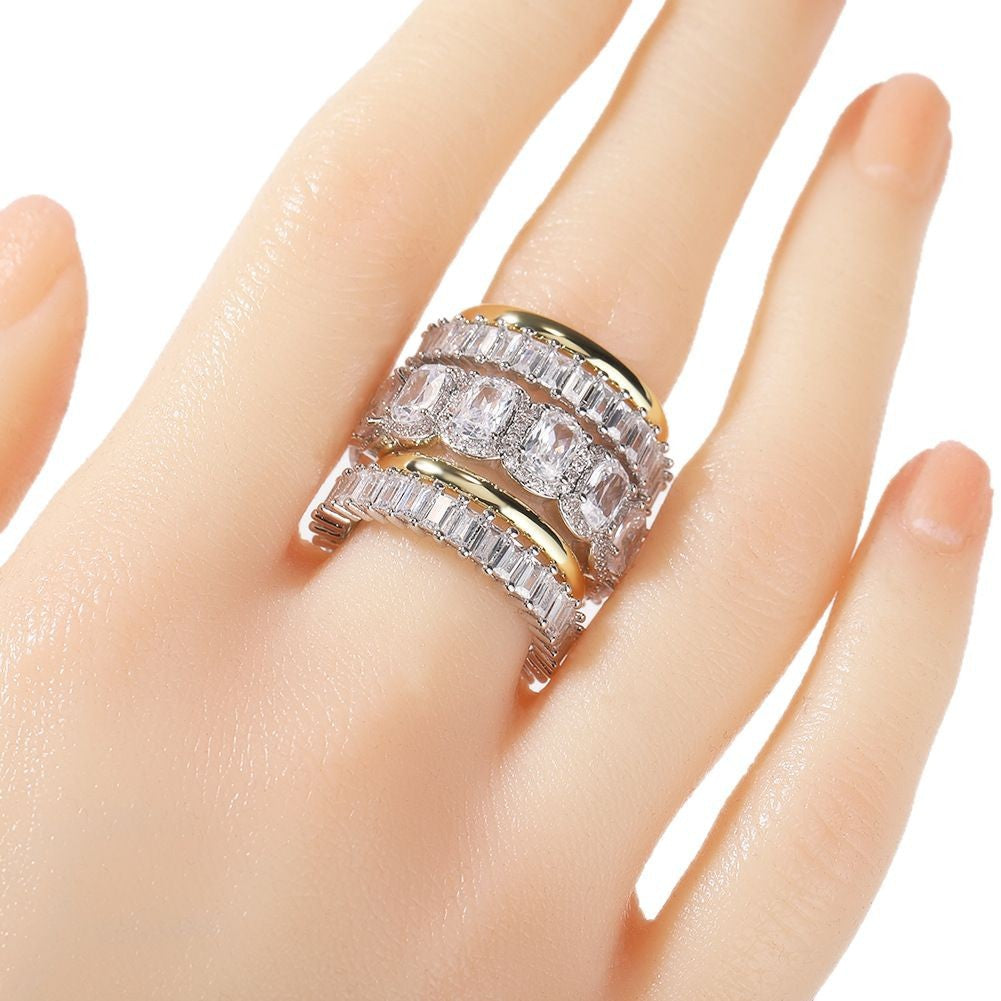 Anillo de cinco piezas para hombre de hip-hop, con diamantes incrustados, genial y atractivo