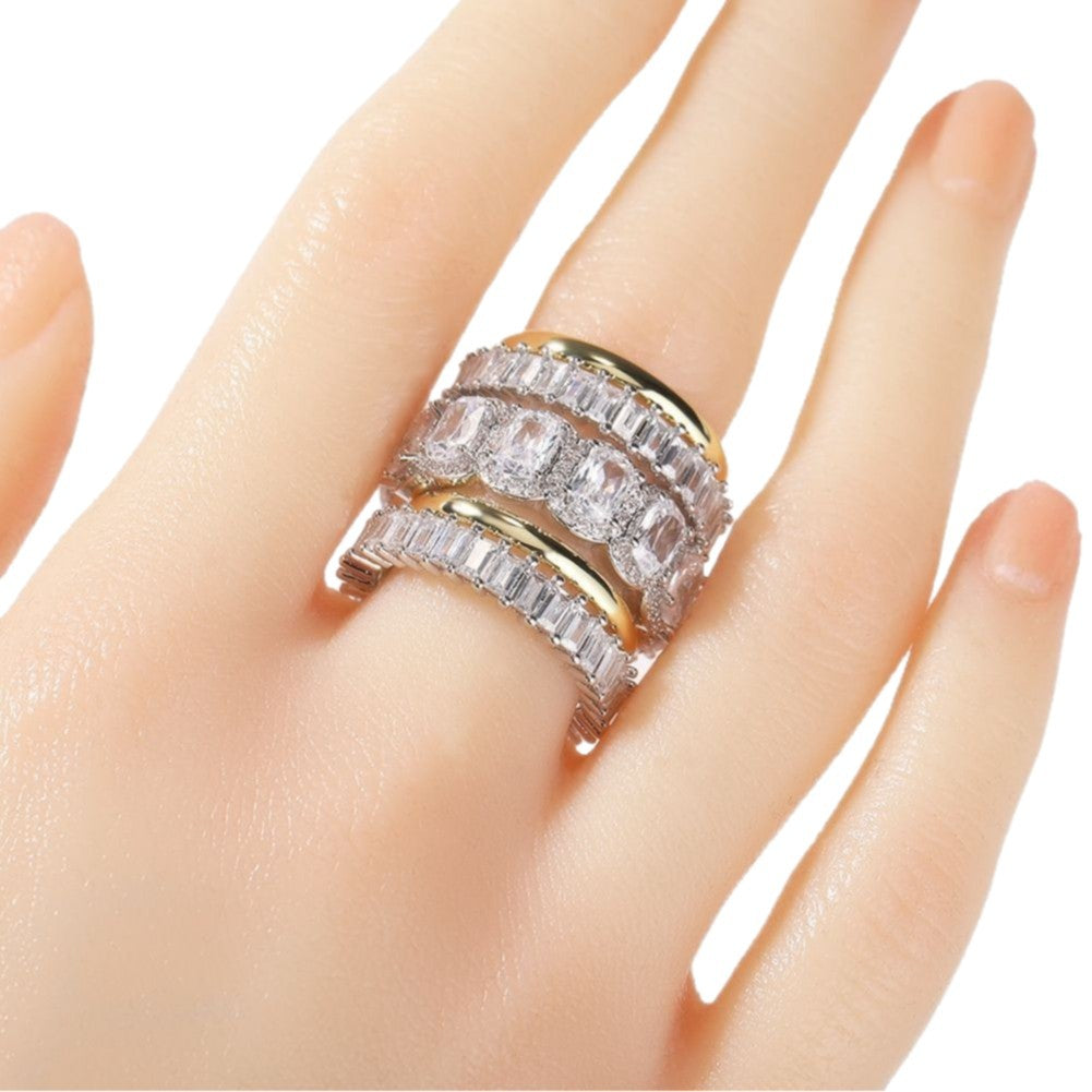 Anillo de cinco piezas para hombre de hip-hop, con diamantes incrustados, genial y atractivo