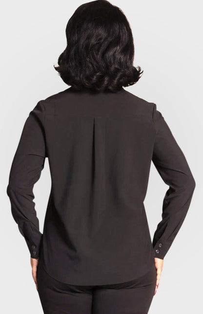 Resort Vee Long Sleeve Popover Shirt - Black