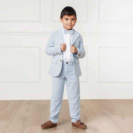 Boys Organic Blue Seersucker Suit Pants