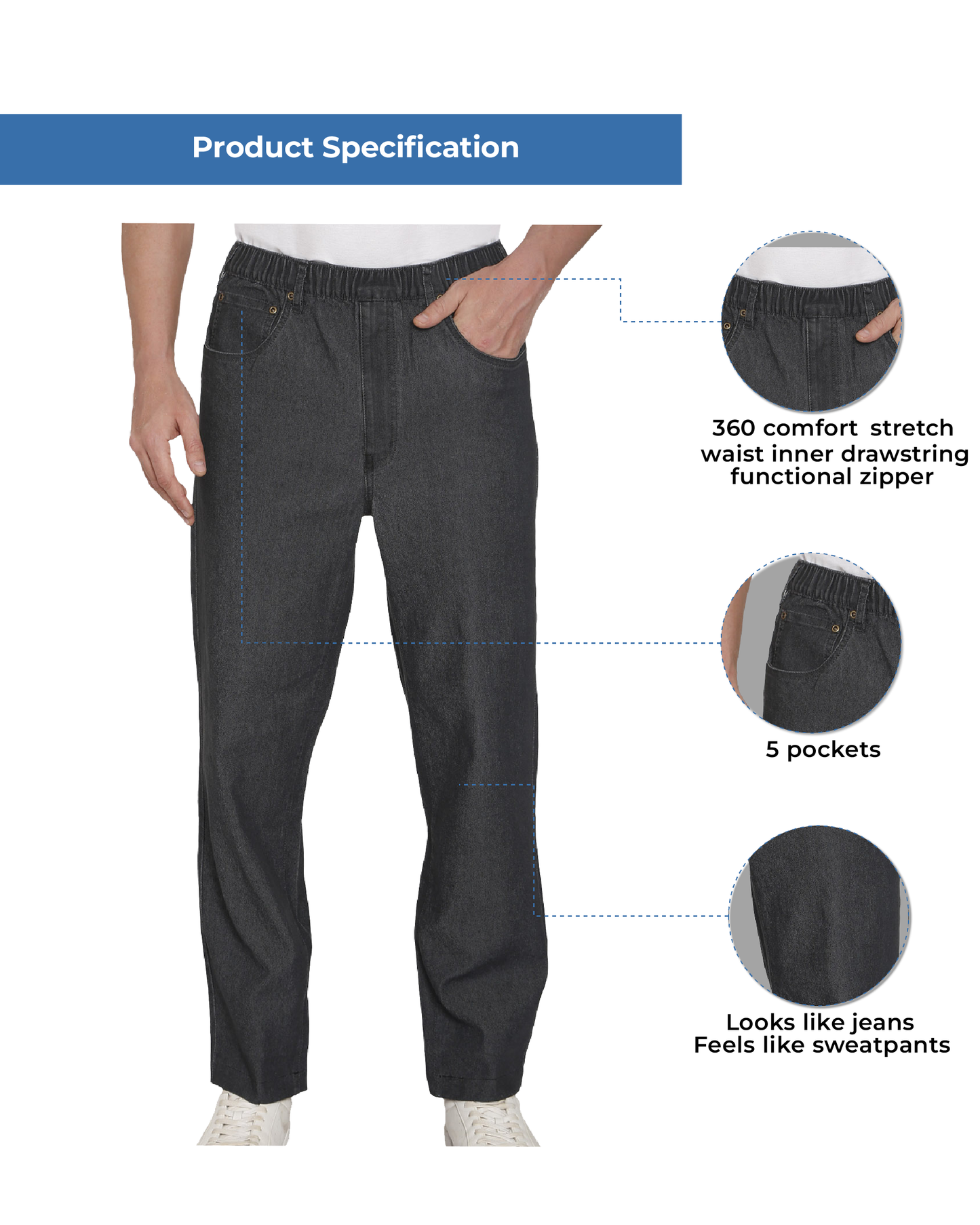 Vaqueros ligeros informales de hombre con cintura elástica – Pantalones vaqueros y de sarga de corte fácil