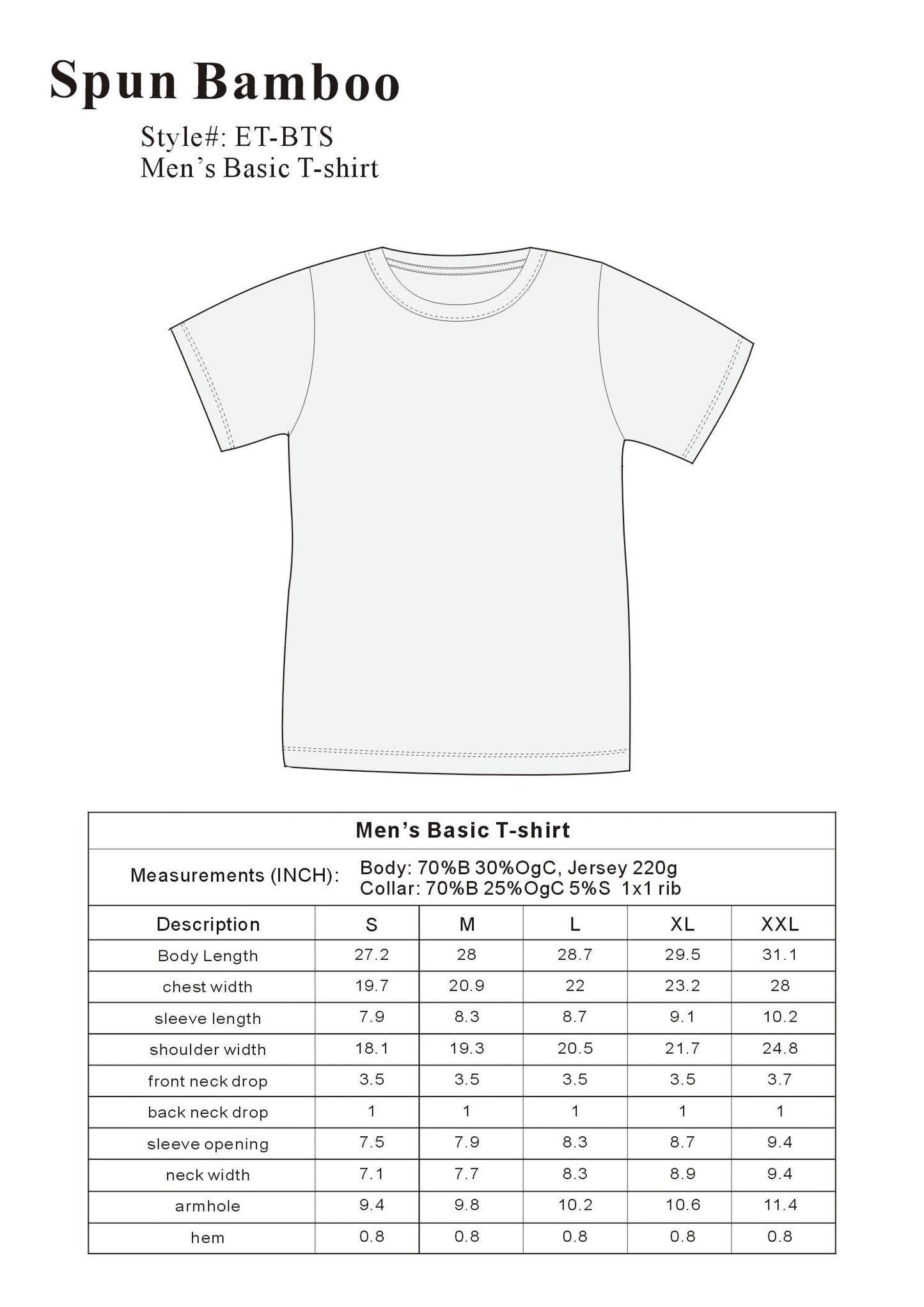La camiseta de manga corta original para hombre de bambú de viscosa/algodón orgánico - Corte clásico